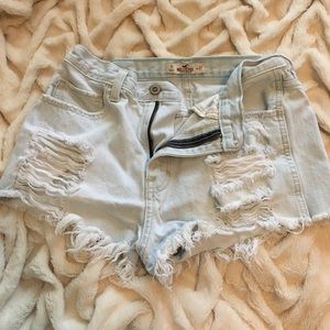 high waisted white wash hollister shorts